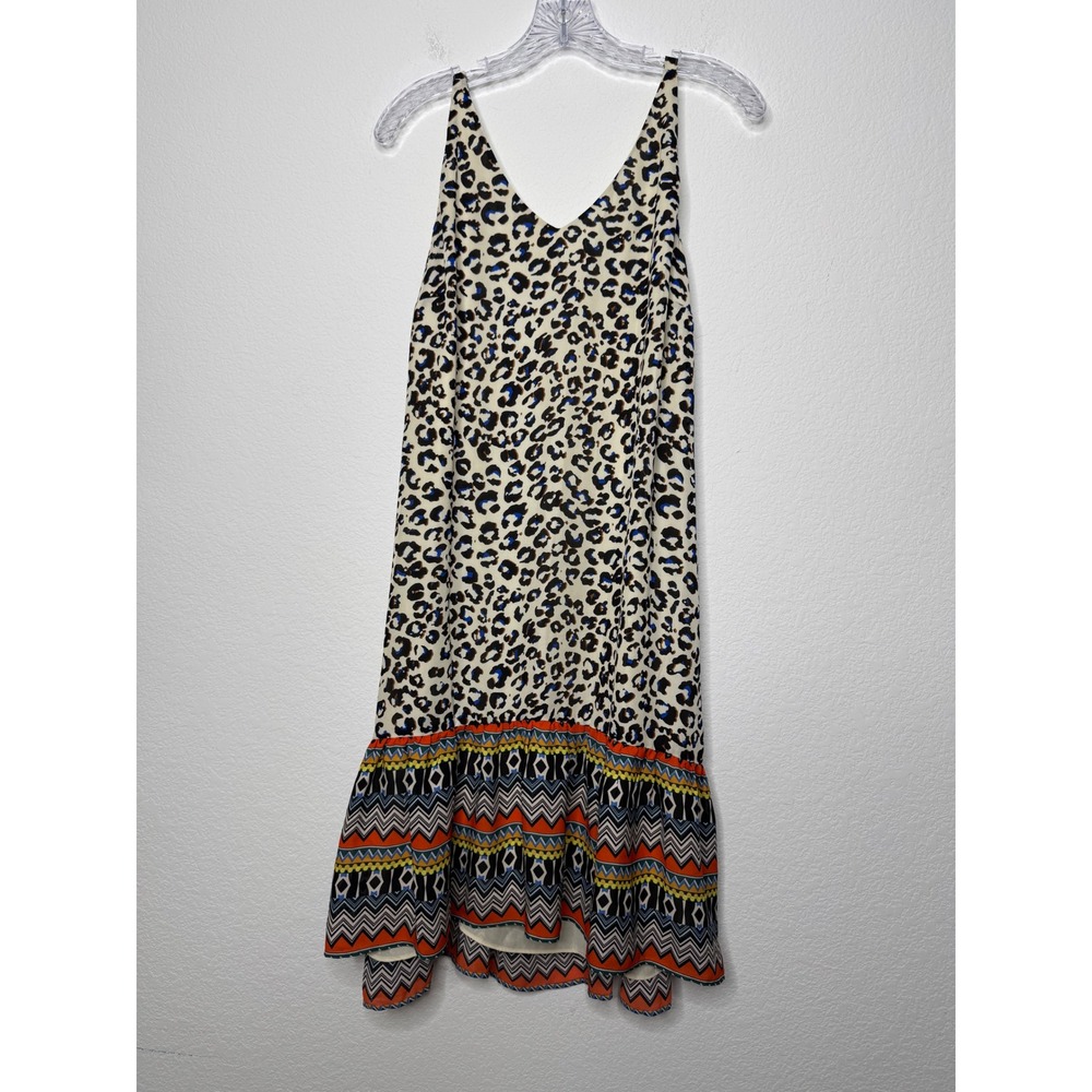 Cabi Leopard Print Geometric Ruffle Hem Sleeveless Shift Dress Womens Size Small